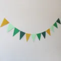 Colorful triangle bunting garland for birthday party celebration and festival background decor. - Glitter Gold, Light Green, Dark Green & Hunter Green Pennant Banner