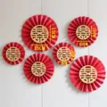 6Pcs Red Paper Fans Wedding Decorations Hanging Chinese Double Happiness Party Backdrops - Small 6-Piece Set with Round Xi Characters