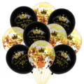 12 Inch Crown Balloon Set Black Gold Confetti Latex Balloons for 70th Birthday Party Decor - 70th Birthday Black & Gold Balloon Kit