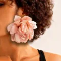 Elegant pink fabric flower drop earring on model - Pink Single Flower