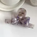 Korean style acetate hair claw with 3D bow design, elegant marble purple shark clip for women. - Floral Purple