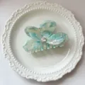 Close-up detail of the elegant blue acetate butterfly hair claw clip with crystal. - Mint Green