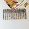 Acetate wide tooth hair comb with stylish marble pattern, anti static design for daily use detail. - Floral Purple