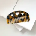 Tortoiseshell acetate hair comb with cute hollow heart design, vintage half round portable tool. - Size: approx. 8.8cm*4.8cm, 4mm / Leopard Print