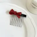 Korean style red bow acetate hair comb, elegant insert comb for women's hairstyle accessories - #2 Red-Black