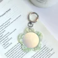 Französischer Acetat Blumen Tasche Schlüsselanhänger tragbarer Make-up Spiegel Vintage - Größe Ca. 5.9cm*5.9cm 15g / Grün