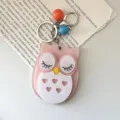 Simpatico portachiavi specchio gufo dei cartoni animati, specchio da trucco portatile e ciondolo. - Rosa