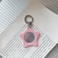 Pink star pocket mirror keychain detail, cute portable makeup mirror and bag pendant accessory. - Pink