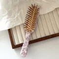Luxury acetate hair brush with wooden cushion bristles, vintage purple marble massage comb for women. - Wood Grain Teeth - Floral Purple