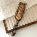 Vintage tortoise shell hair brush with cute cat ears design, stylish acetate massage air cushion comb. - Wood Grain Teeth - Light Leopard Print