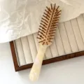 Acetate hair brush with air cushion and brown pins, elegant styling massage hair brush SKU. - Wood Grain Teeth - Mermaid White