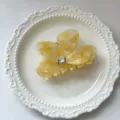 Acetate butterfly hair claw clip, yellow marble pattern with sparkling rhinestone. - Yellow