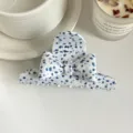Blue white acetate hair claw clip, 3d bow shark clip for women elegant hair styling - Spotted Blue