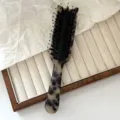 Vintage acetate hair brush with boar bristles and cute cat ears design for women styling. - Boar Bristle Style - Light Leopard Print