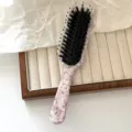 Acetate hair brush with boar bristle and cushion design for women daily hair styling and massage. - Boar Bristle Style - Floral Purple
