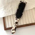 Retro tortoiseshell acetate hair brush with cute cat ears and soft boar bristles styling comb. - Boar Bristle Style - Brown & White