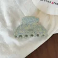Pinza de pelo de acetato azul con diseño moteado, elegante pinza tiburón para mujeres. - Pinza de Pelo en Forma de Abanico / Puntos Blanco Azul