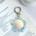 Blaues Acetat Blumen Schlüsselanhänger mit Spiegel, retro Schildpatt Tasche Anhänger Zubehör. - Größe Ca. 5.9cm*5.9cm 15g / 4# Strukturiertes Blau