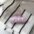 Pince à cheveux rose à carreaux avec strass et cœurs mignons pour coiffure élégante. - Coeur Rose
