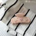 Pince à cheveux rose en acétate style français avec cœurs mignons et strass brillants. - Cœur Abricot
