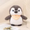 Cute penguin plush toy with orange checkered apron, soft stuffed animal doll for desktop decor. - Bib Style / 14cm