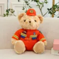 Cute firefighter teddy bear plush toy wearing orange uniform and hat, soft doll gift. - Orange Firefighter Bear / 25cm