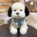 Mignon jouet en peluche de chiot blanc avec oreilles noires, robe florale et nœud, poupée. - 25cm / Blanc