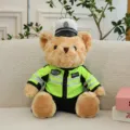 Cute police bear plush toy with traffic officer reflective uniform and hat. Soft doll gift. - Green Traffic Police Bear / 25cm