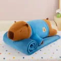 Capybara pluche knuffelkussen met zachte blauwe deken, schattig cartoon dierontwerp. - 60 cm / Blauw