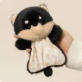 Cute black cat plush toy with floral bib, soft stuffed beanbag decompression doll. - Bean Bag Shiba Inu