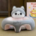 Schattige grijze roze baby ondersteuning pluche leerstoel met katten ontwerp voor veilig zitten. - Kat