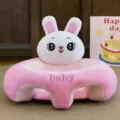 Pink plush baby support seat with cute rabbit head, comfortable infant learning to sit sofa. - Rabbit Style