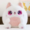 Cute round plush cat toy with big sparkling eyes, soft stuffed animal doll gift for kids. - White Cat / 25cm