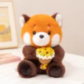 Süßes roter Panda Plüschtier mit gehäkelten Blumen, weiches Stofftier als Geschenk für Freundin - Waschbär / 20cm / Gelbe Blume