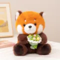 Süßer Roter Panda Plüschtier mit gehäkeltem Blumenstrauß,weiches Kuscheltier Geschenk für Frauen. - Waschbär / 20cm / Grünes Blumenmuster