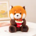 Süßes rotes Panda Plüschtier mit Häkelblumenstrauß, weiche Kuschelpuppe als Geschenk für Mädchen. - Waschbär / 20cm / Rote Blume
