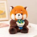 Süßer roter Panda Plüschtier mit Häkelblumenstrauß weiche Stoffpuppe als Geschenk - Waschbär / 20cm / Blaues Blumenmuster