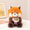 Cute red panda plush toy holding a lovely crochet flower bouquet, soft stuffed doll gift. - Purple Flower
