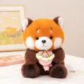 Cute red panda plush toy holding crochet flower bouquet soft stuffed animal gift for girlfriend - Pink Floral