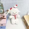 Cute fluffy lamb plush keychain with red scarf, soft stuffed animal bag charm accessory - Cake