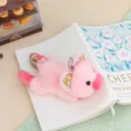 Cute pink floral plush pig toy, soft stuffed animal doll with cute floral ears and keychain. - Pig