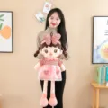 Cute plush rag doll toy with striped bow and pink dress, soft stuffed doll for girls gift. - 45 cm / Pink Cotton Doll