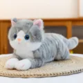 Cute lying gray cat plush toy pillow, soft stuffed animal doll for kids and girls. - 38 cm / Gray