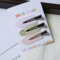 Joli ensemble de pinces à cheveux coréennes, pinces bec-de-canard en acrylique avec strass. - Ensemble trois pièces / Pack de 3 / Rose Riz