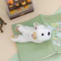 White floral plush animal keychain cute lying puppy doll bag charm soft desktop companion - Westie