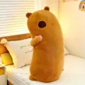 Cute brown long plush pillow toy, soft hugging cushion and sleep companion for girls bed. - Capybara / 60 cm