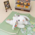 Cute plush rabbit keychain with floral ears soft stuffed bunny bag pendant for gift - Lop-Eared Lying Rabbit