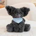 Niedlicher Devon Rex Katze Plüschtier mit Latz, weiche dunkle graue Puppe als Geburtstagsgeschenk. - Blauer Schal