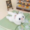 Cute white plush cat keychain with floral ears and mini hanging design for daily decor. - White Cat