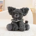 Lindo gato de peluche Devon Rex con babero de encaje, suave muñeco animal gris regalo. - Bufanda de encaje negra